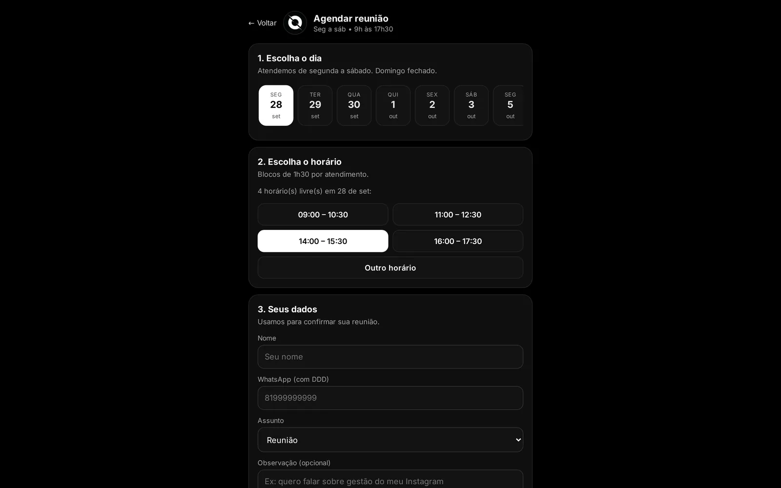 Agendamento online da Noll Company no computador